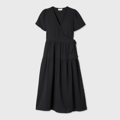 Women's Short Sleeve Wrap Dress - Universal Thread™ Black M : Target
